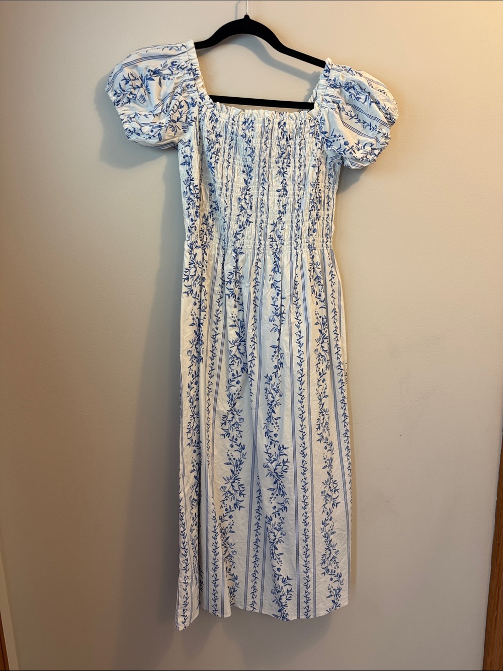 H&M OFF-THE-SHOULDER POPLIN DRESS Blue Floral - Picture 5 of 6